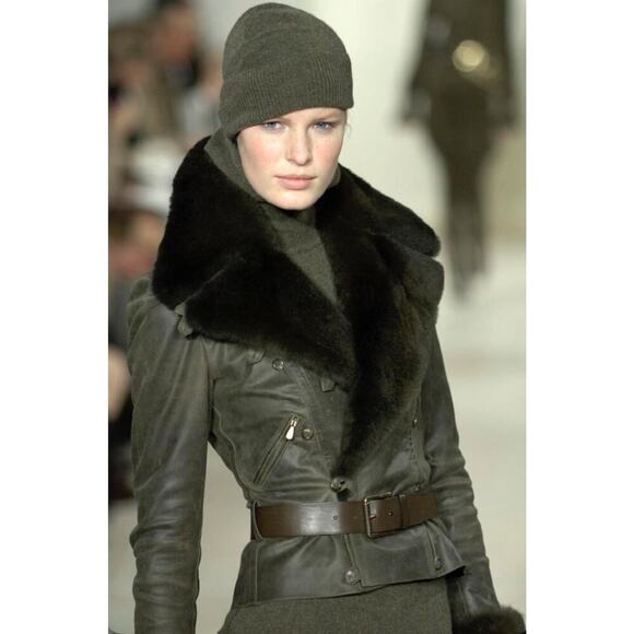 Vintage Ralph Lauren Purple Label Fur Collar Short Jacket Leather Belted Coat 8 - Picture 3 of 16